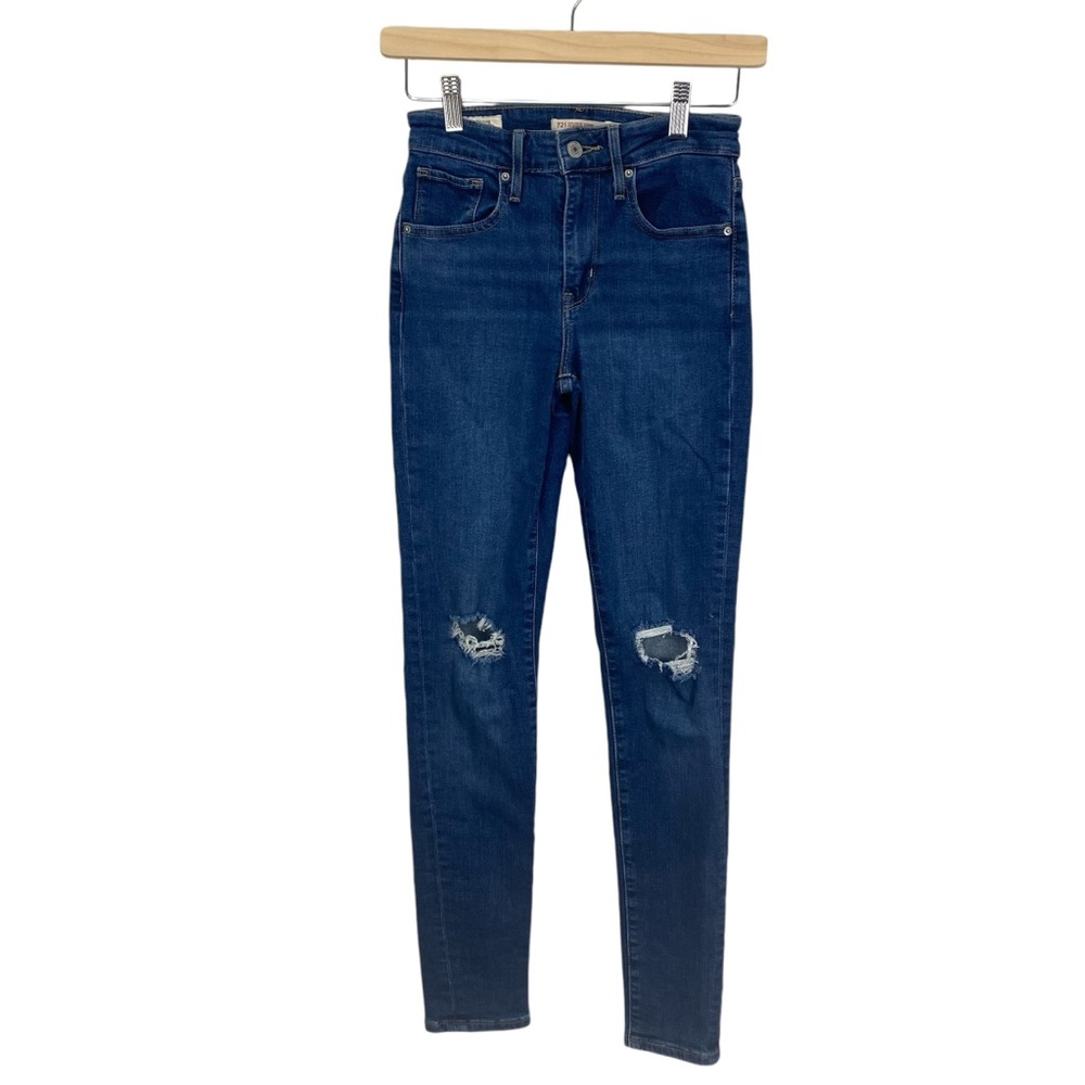 Levis Womens 721 High Rise Ripped Skinny Jeans Size W24 L30